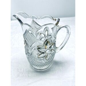 Vintage Flower Cut Glass Pitcher with Gold Trim – Floral Pattern, Elegant Decora